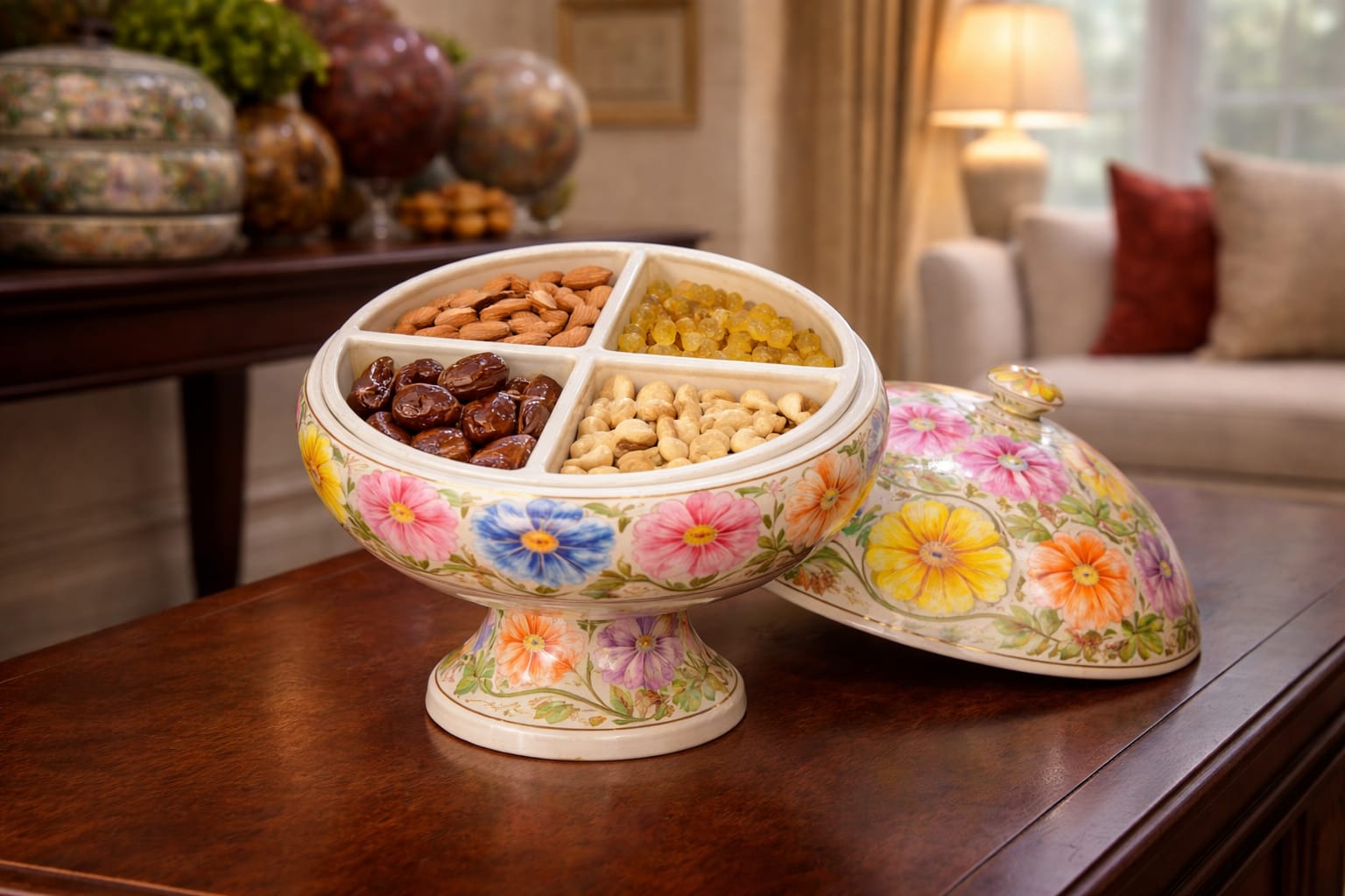 Hand Painted Fruit Bowl, Paper Mache Bowl with Lid